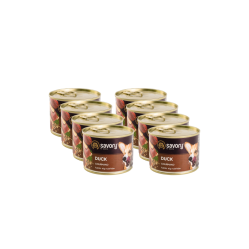 SAVORY KARMA MOKRA Z KACZKĄ DLA WYBREDNYCH PSÓW WSZYSTKICH RAS 8x200 G