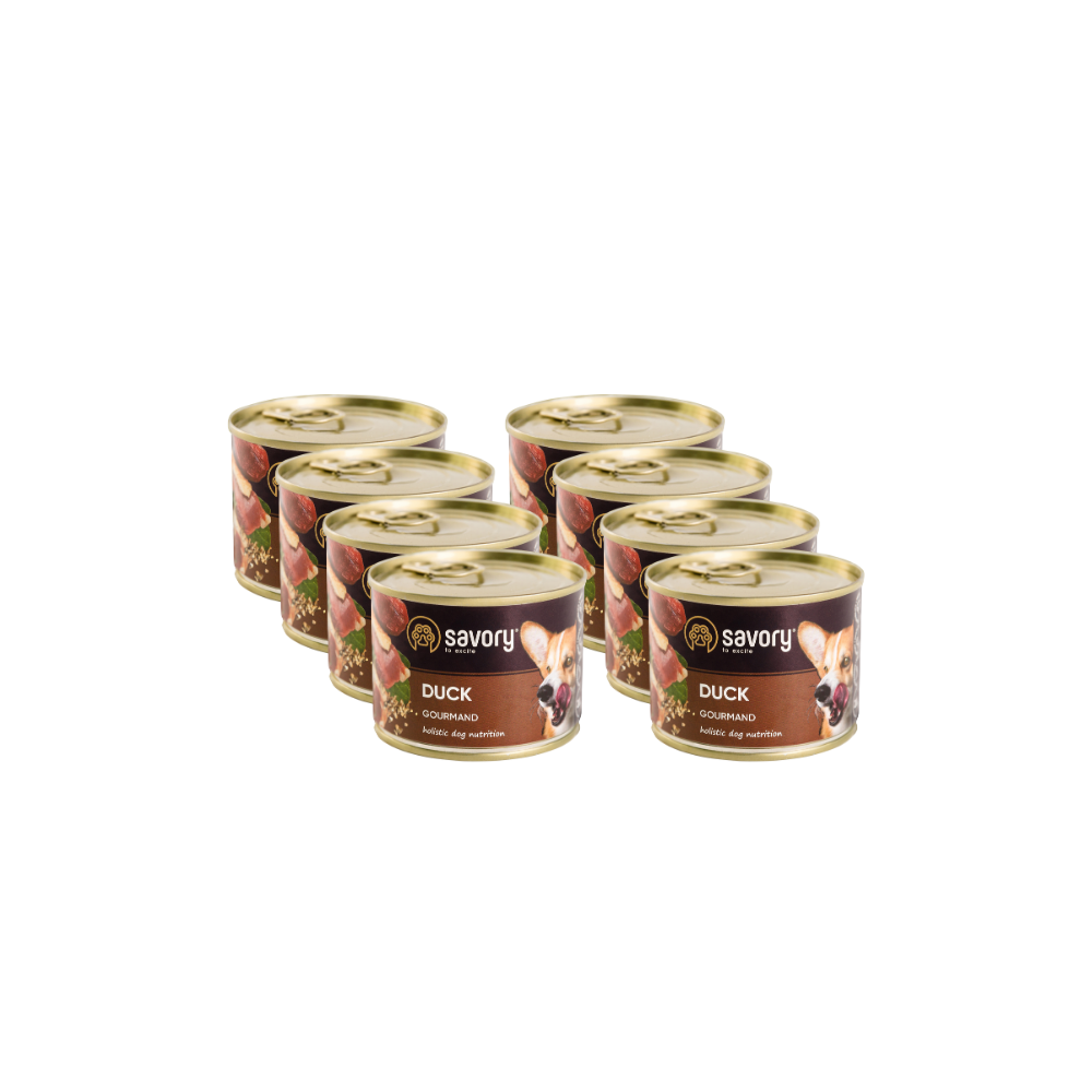 SAVORY KARMA MOKRA Z KACZKĄ DLA WYBREDNYCH PSÓW WSZYSTKICH RAS 8x200 G