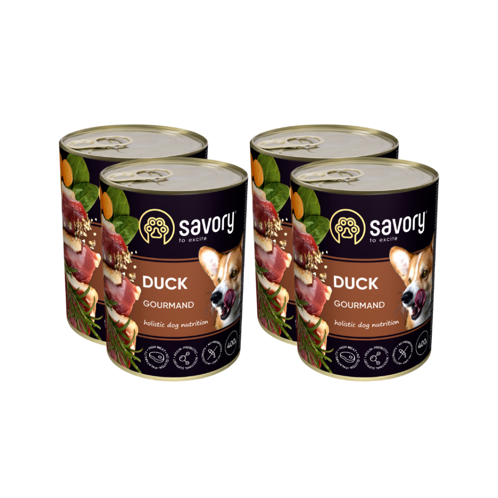 SAVORY KARMA MOKRA Z KACZKĄ DLA WYBREDNYCH PSÓW WSZYSTKICH RAS 4x400 G SAVORY KARMA MOKRA Z KACZKĄ DLA WYBREDNYCH PSÓW WSZYSTKICH RAS 4x400 G