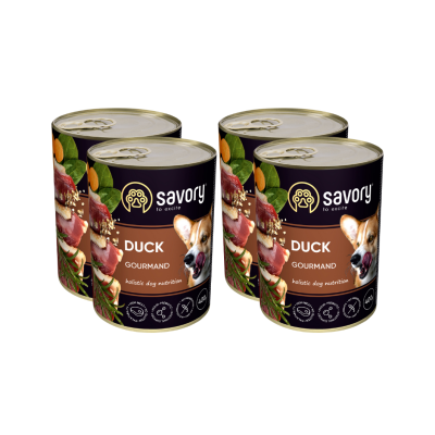 SAVORY KARMA MOKRA Z KACZKĄ DLA WYBREDNYCH PSÓW WSZYSTKICH RAS 4x400 G