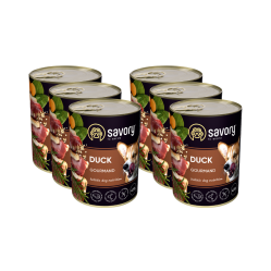SAVORY KARMA MOKRA Z KACZKĄ DLA WYBREDNYCH PSÓW WSZYSTKICH RAS 6x400 G