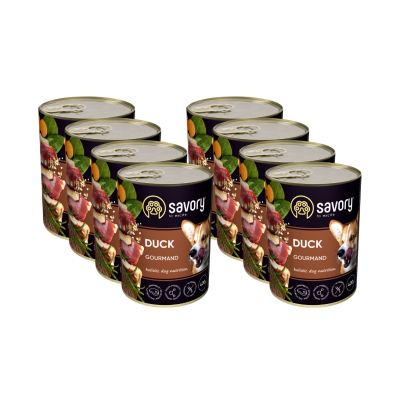 SAVORY KARMA MOKRA Z KACZKĄ DLA WYBREDNYCH PSÓW WSZYSTKICH RAS 8x400 G