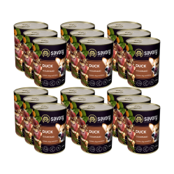 SAVORY KARMA MOKRA Z KACZKĄ DLA WYBREDNYCH PSÓW WSZYSTKICH RAS 18x400 G