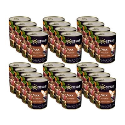 SAVORY KARMA MOKRA Z KACZKĄ DLA WYBREDNYCH PSÓW WSZYSTKICH RAS 24x400 G
