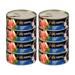 SAVORY PASZTET DLA SZCZENIĄT WSZYSTKICH RAS, OD 3 MIESIĄCA ŻYCIA KURCZAK I KRÓLIK 8x100G