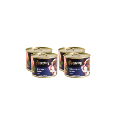 SAVORY KARMA MOKRA Z KURCZAKIEM I KRÓLIKIEM DLA SZCZENIĄT WSZYSTKICH RAS OD 3 MIESIĄCA ŻYCIA 4x200 G