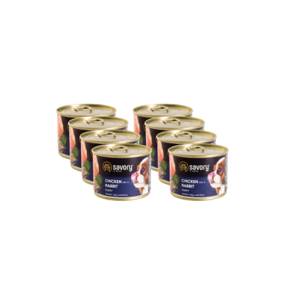SAVORY KARMA MOKRA Z KURCZAKIEM I KRÓLIKIEM DLA SZCZENIĄT WSZYSTKICH RAS OD 3 MIESIĄCA ŻYCIA 8x200 G