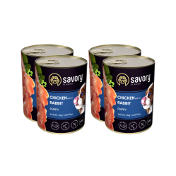 SAVORY KARMA MOKRA Z KURCZAKIEM I KRÓLIKIEM DLA SZCZENIĄT WSZYSTKICH RAS OD 3 MIESIĄCA ŻYCIA 4x400 G