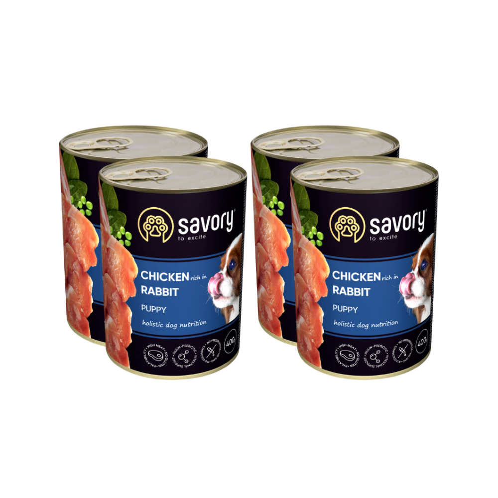 SAVORY KARMA MOKRA Z KURCZAKIEM I KRÓLIKIEM DLA SZCZENIĄT WSZYSTKICH RAS OD 3 MIESIĄCA ŻYCIA 4x400 G SAVORY KARMA MOKRA Z KURCZAKIEM I KRÓLIKIEM DLA SZCZENIĄT WSZYSTKICH RAS OD 3 MIESIĄCA ŻYCIA 4x400 G