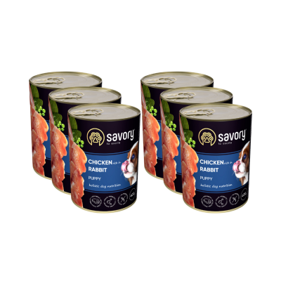 SAVORY KARMA MOKRA Z KURCZAKIEM I KRÓLIKIEM DLA SZCZENIĄT WSZYSTKICH RAS OD 3 MIESIĄCA ŻYCIA 6x400 G