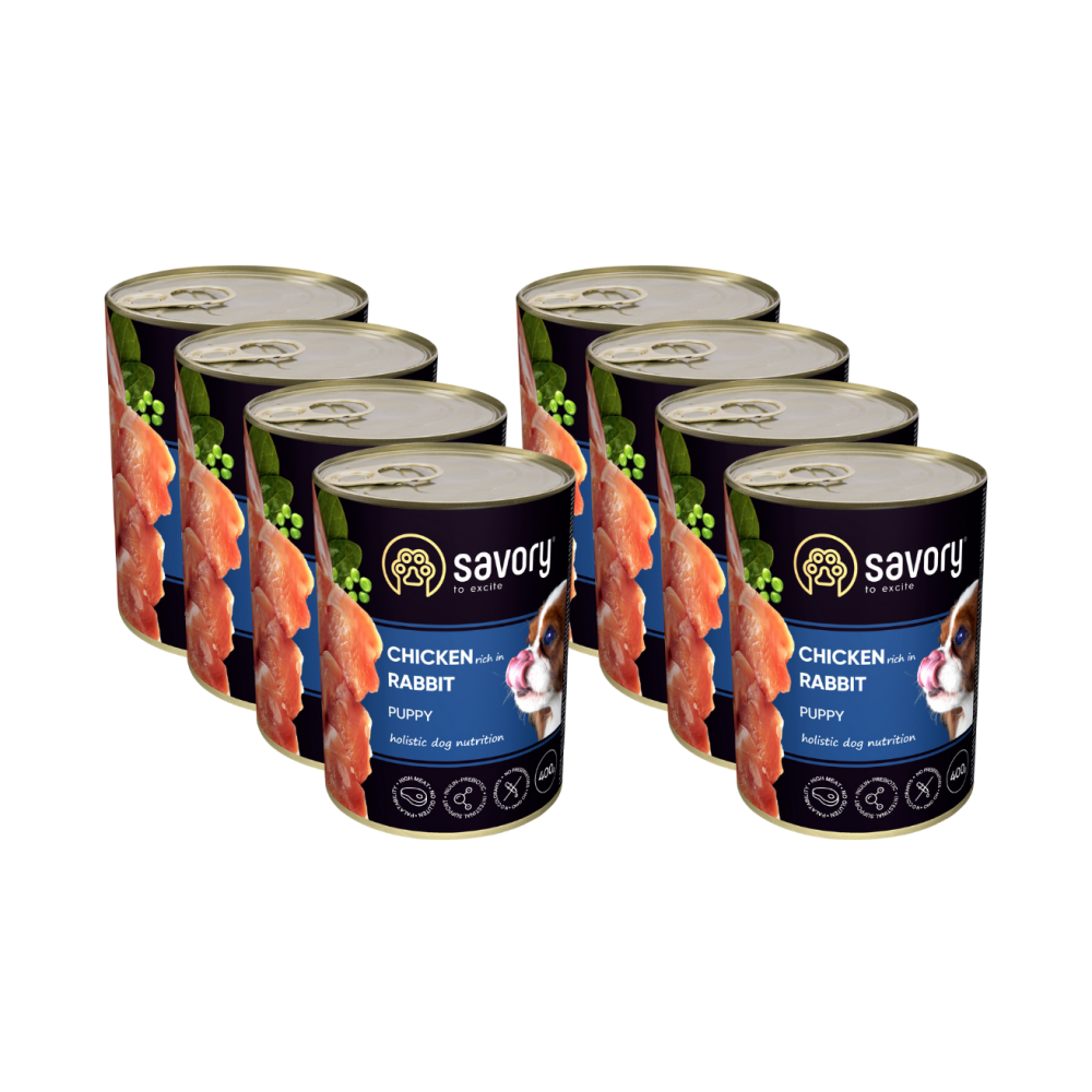 SAVORY KARMA MOKRA Z KURCZAKIEM I KRÓLIKIEM DLA SZCZENIĄT WSZYSTKICH RAS OD 3 MIESIĄCA ŻYCIA 8x400 G SAVORY KARMA MOKRA Z KURCZAKIEM I KRÓLIKIEM DLA SZCZENIĄT WSZYSTKICH RAS OD 3 MIESIĄCA ŻYCIA 8x400 G