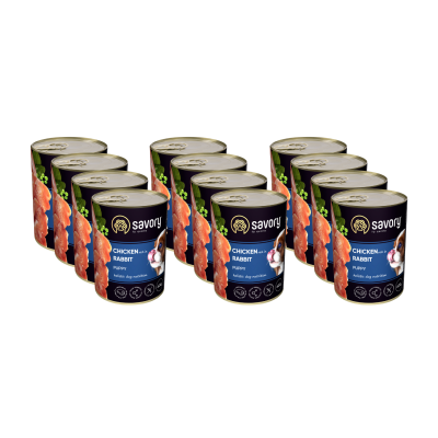 SAVORY KARMA MOKRA Z KURCZAKIEM I KRÓLIKIEM DLA SZCZENIĄT WSZYSTKICH RAS OD 3 MIESIĄCA ŻYCIA 12x400 G