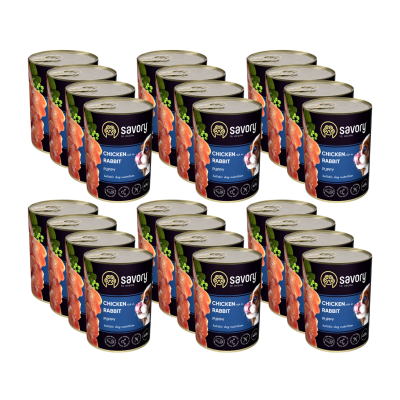 SAVORY KARMA MOKRA Z KURCZAKIEM I KRÓLIKIEM DLA SZCZENIĄT WSZYSTKICH RAS OD 3 MIESIĄCA ŻYCIA 24x400 G