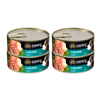 SAVORY PASZTET DLA SZCZENIĄT WSZYSTKICH RAS OD 3 MIESIĄCA ŻYCIA KURCZAK 4x100G