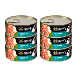 SAVORY PASZTET DLA SZCZENIĄT WSZYSTKICH RAS OD 3 MIESIĄCA ŻYCIA KURCZAK 6x100G