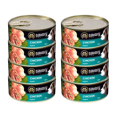 SAVORY PASZTET DLA SZCZENIĄT WSZYSTKICH RAS OD 3 MIESIĄCA ŻYCIA KURCZAK 8x100G