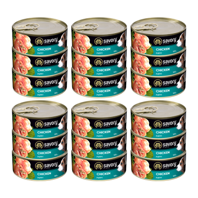 SAVORY PASZTET DLA SZCZENIĄT WSZYSTKICH RAS OD 3 MIESIĄCA ŻYCIA KURCZAK 18x100G