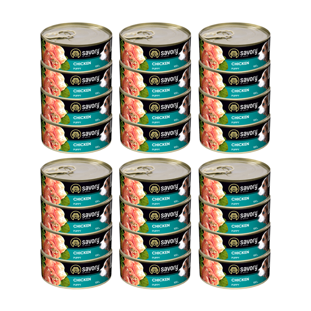 SAVORY PASZTET DLA SZCZENIĄT WSZYSTKICH RAS OD 3 MIESIĄCA ŻYCIA KURCZAK 24x100G SAVORY PASZTET DLA SZCZENIĄT WSZYSTKICH RAS OD 3 MIESIĄCA ŻYCIA KURCZAK 24x100G