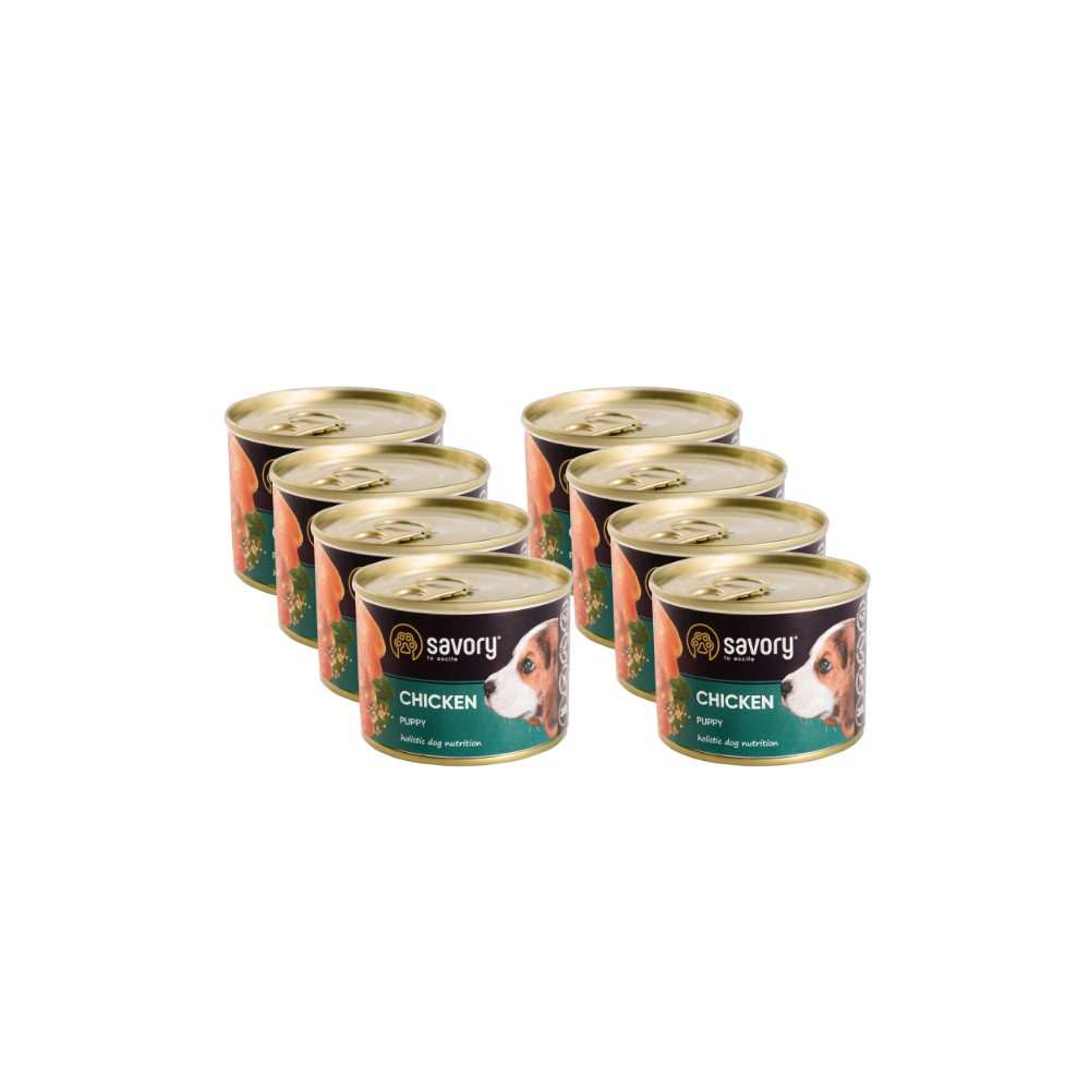 SAVORY PASZTET KURCZAK DLA SZCZENIĄT WSZYSTKICH RAS OD 3 MIESIĄCA ŻYCIA 8x200 G