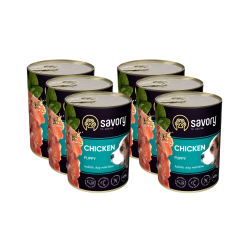 SAVORY KARMA MOKRA Z KURCZAKIEM DLA SZCZENIĄT WSZYSTKICH RAS OD 3 MIESIĄCA ŻYCIA 6x400 G