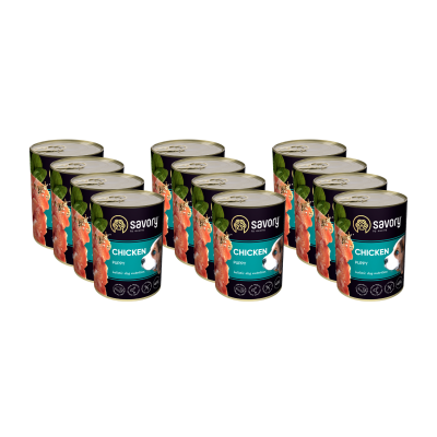 SAVORY KARMA MOKRA Z KURCZAKIEM DLA SZCZENIĄT WSZYSTKICH RAS OD 3 MIESIĄCA ŻYCIA 12x400 G