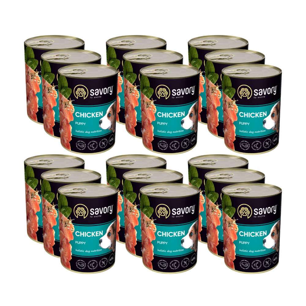 SAVORY KARMA MOKRA Z KURCZAKIEM DLA SZCZENIĄT WSZYSTKICH RAS OD 3 MIESIĄCA ŻYCIA 18x400 G SAVORY KARMA MOKRA Z KURCZAKIEM DLA SZCZENIĄT WSZYSTKICH RAS OD 3 MIESIĄCA ŻYCIA 18x400 G