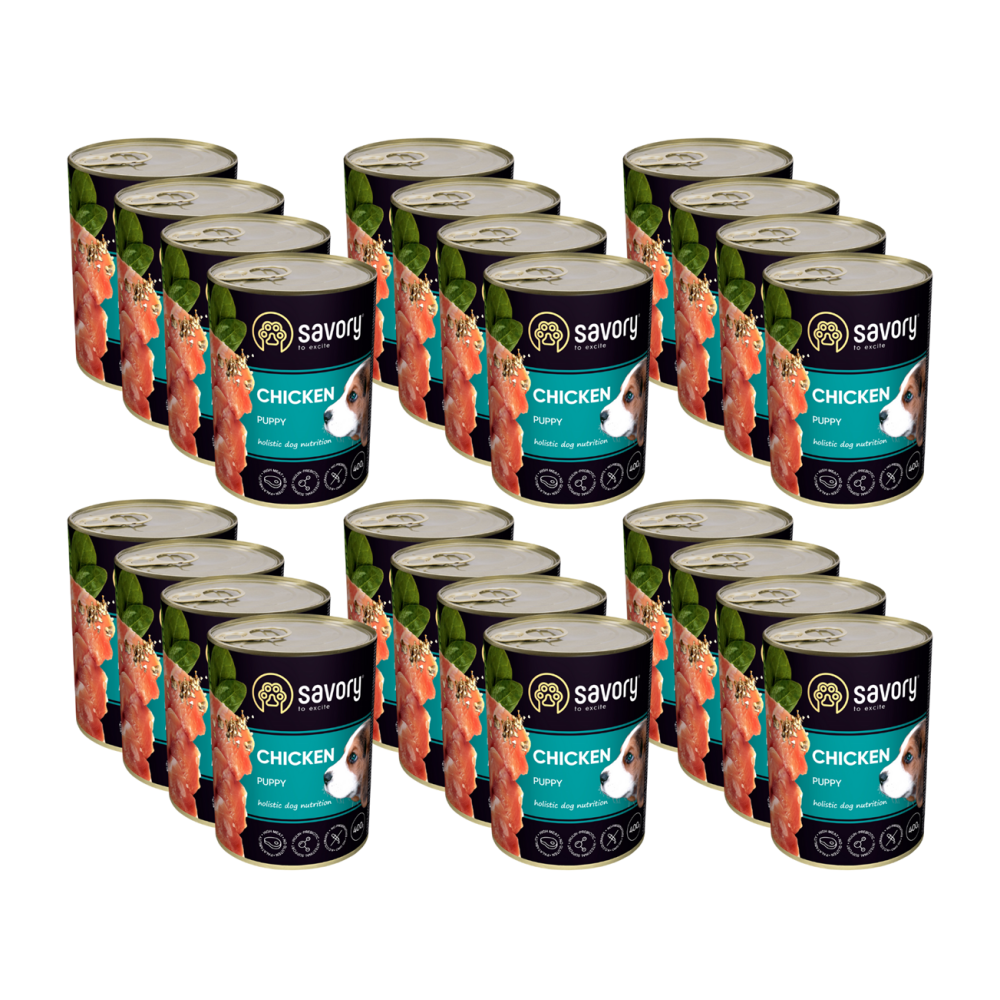 SAVORY KARMA MOKRA Z KURCZAKIEM DLA SZCZENIĄT WSZYSTKICH RAS OD 3 MIESIĄCA ŻYCIA 24x400 G SAVORY KARMA MOKRA Z KURCZAKIEM DLA SZCZENIĄT WSZYSTKICH RAS OD 3 MIESIĄCA ŻYCIA 24x400 G