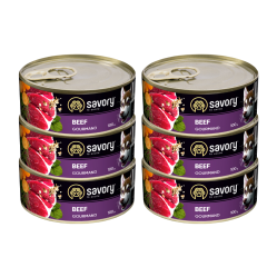 SAVORY PASZTET DLA WYBREDNYCH DOROSŁYCH PSÓW WSZYSTKICH RAS WOŁOWINA 6x100G