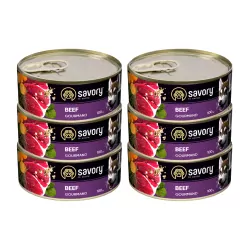 SAVORY PASZTET DLA WYBREDNYCH DOROSŁYCH PSÓW WSZYSTKICH RAS WOŁOWINA 6x100G
