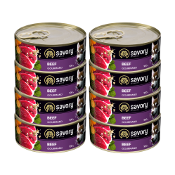 SAVORY PASZTET DLA WYBREDNYCH DOROSŁYCH PSÓW WSZYSTKICH RAS WOŁOWINA 8x100G