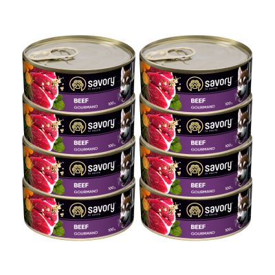 SAVORY PASZTET DLA WYBREDNYCH DOROSŁYCH PSÓW WSZYSTKICH RAS WOŁOWINA 8x100G