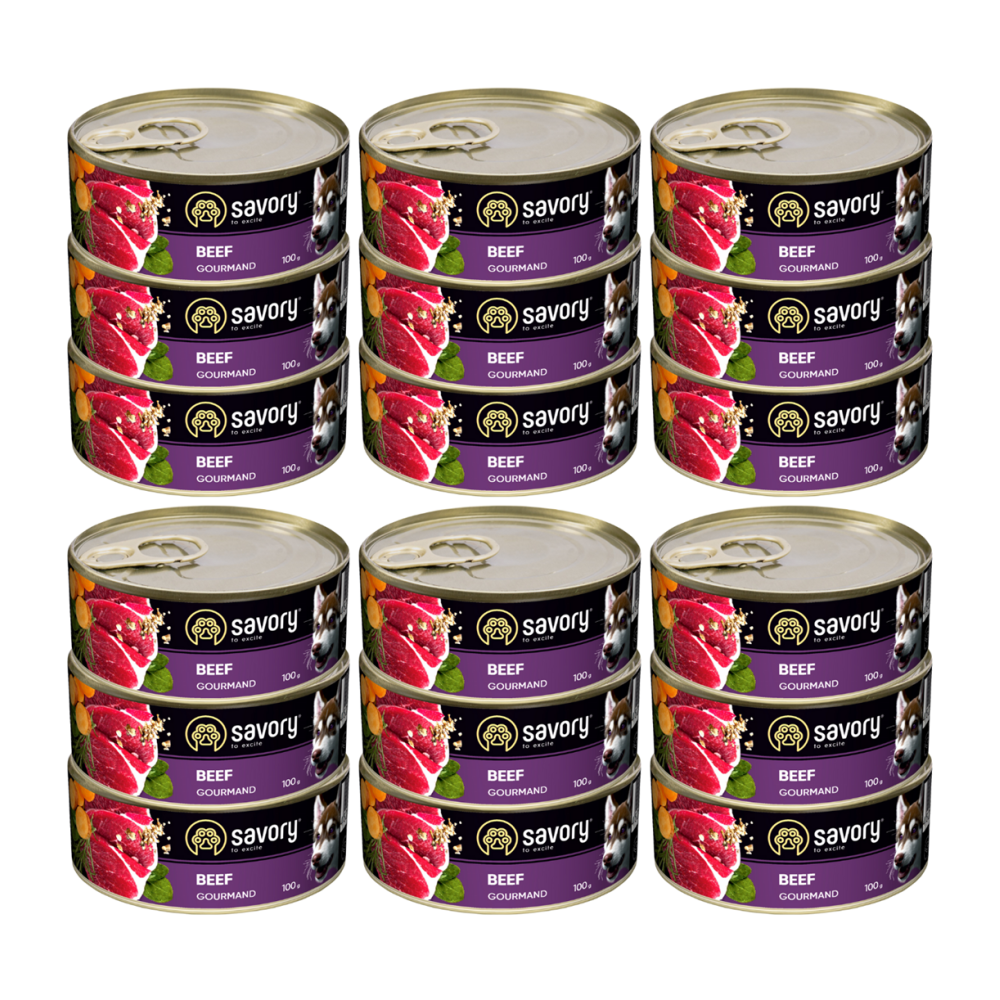 SAVORY PASZTET DLA WYBREDNYCH DOROSŁYCH PSÓW WSZYSTKICH RAS WOŁOWINA 18x100G