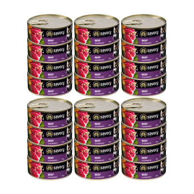 SAVORY PASZTET DLA WYBREDNYCH DOROSŁYCH PSÓW WSZYSTKICH RAS WOŁOWINA 24x100G
