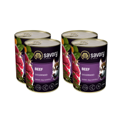 SAVORY KARMA MOKRA Z WOŁOWINĄ DLA WYBREDNYCH DOROSŁYCH PSÓW WSZYSTKICH RAS 4x400 G