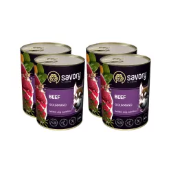 SAVORY KARMA MOKRA Z WOŁOWINĄ DLA WYBREDNYCH DOROSŁYCH PSÓW WSZYSTKICH RAS 4x400 G
