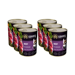 SAVORY KARMA MOKRA Z WOŁOWINĄ DLA WYBREDNYCH DOROSŁYCH PSÓW WSZYSTKICH RAS 6x400 G