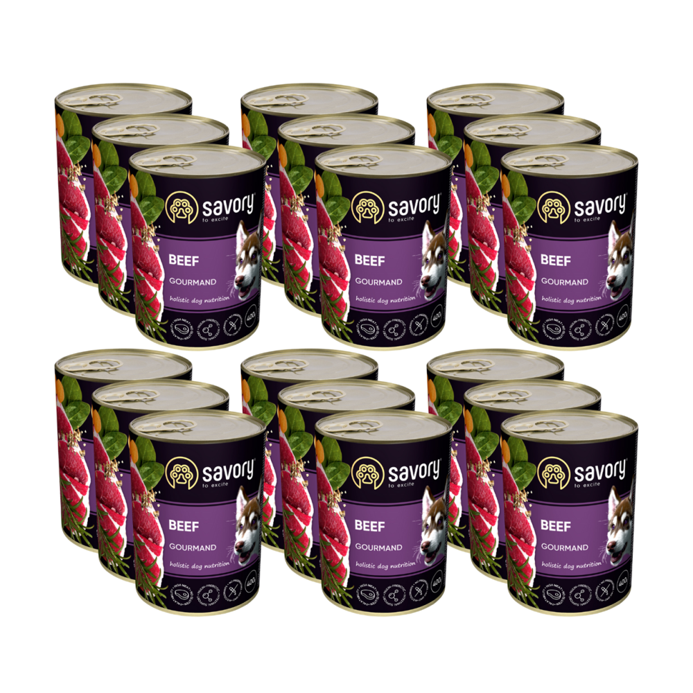 SAVORY KARMA MOKRA Z WOŁOWINĄ DLA WYBREDNYCH DOROSŁYCH PSÓW WSZYSTKICH RAS 18x400 G SAVORY KARMA MOKRA Z WOŁOWINĄ DLA WYBREDNYCH DOROSŁYCH PSÓW WSZYSTKICH RAS 18x400 G