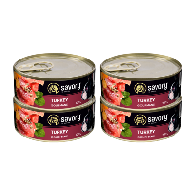 SAVORY KARMA MOKRA Z INDYKIEM DLA WYBREDNYCH PSÓW WSZYSTKICH RAS 4x100 G