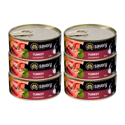 SAVORY KARMA MOKRA Z INDYKIEM DLA WYBREDNYCH PSÓW WSZYSTKICH RAS 6x100 G