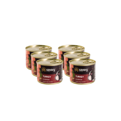 SAVORY KARMA MOKRA Z INDYKIEM DLA WYBREDNYCH PSÓW WSZYSTKICH RAS 6x200 G