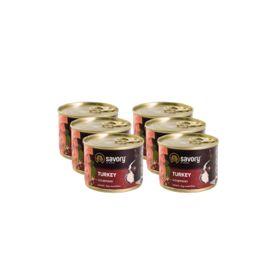 SAVORY KARMA MOKRA Z INDYKIEM DLA WYBREDNYCH PSÓW WSZYSTKICH RAS 6x200 G