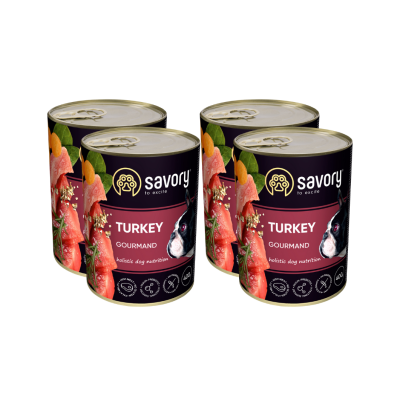 SAVORY KARMA MOKRA Z INDYKIEM DLA WYBREDNYCH PSÓW WSZYSTKICH RAS 4x400 G