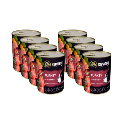 SAVORY KARMA MOKRA Z INDYKIEM DLA WYBREDNYCH PSÓW WSZYSTKICH RAS 8x400 G