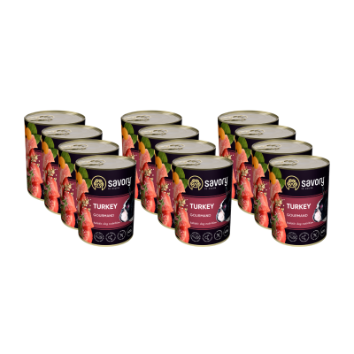 SAVORY KARMA MOKRA Z INDYKIEM DLA WYBREDNYCH PSÓW WSZYSTKICH RAS 12x400 G
