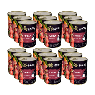 SAVORY KARMA MOKRA Z INDYKIEM DLA WYBREDNYCH PSÓW WSZYSTKICH RAS 18x400 G