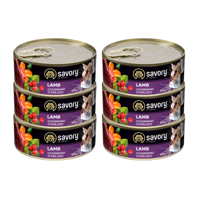 SAVORY PASZTET Z JAGNIĘCINĄ DLA KOTÓW STERYLIZOWANYCH 6x100 G