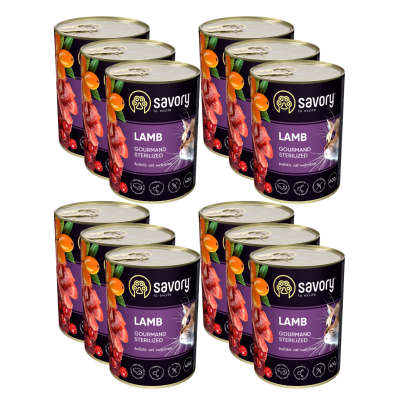 SAVORY PASZTET Z JAGNIĘCINĄ DLA KOTÓW WYSTERYLIZOWANYCH 12x400 G