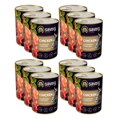 SAVORY PASZTET Z KURCZAKIEM DLA KOTÓW STERYLIZOWANYCH 12x400 G