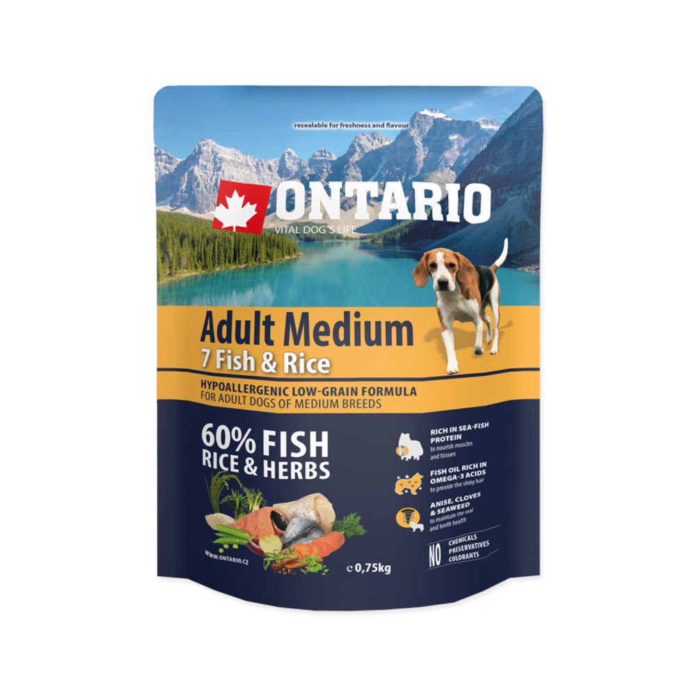 ONTARIO ADULT MEDIUM FISH & RICE 2.25KG. ONTARIO ADULT MEDIUM FISH & RICE 2.25KG.