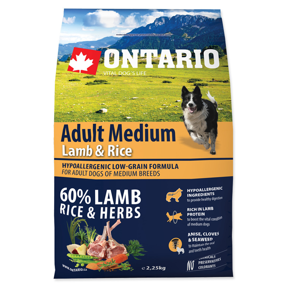 ONTARIO ADULT MEDIUM LAMB & RICE 2.25KG.